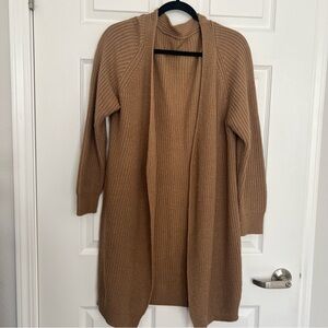 Midi length brown Tan Open Front Cardigan chunky knit